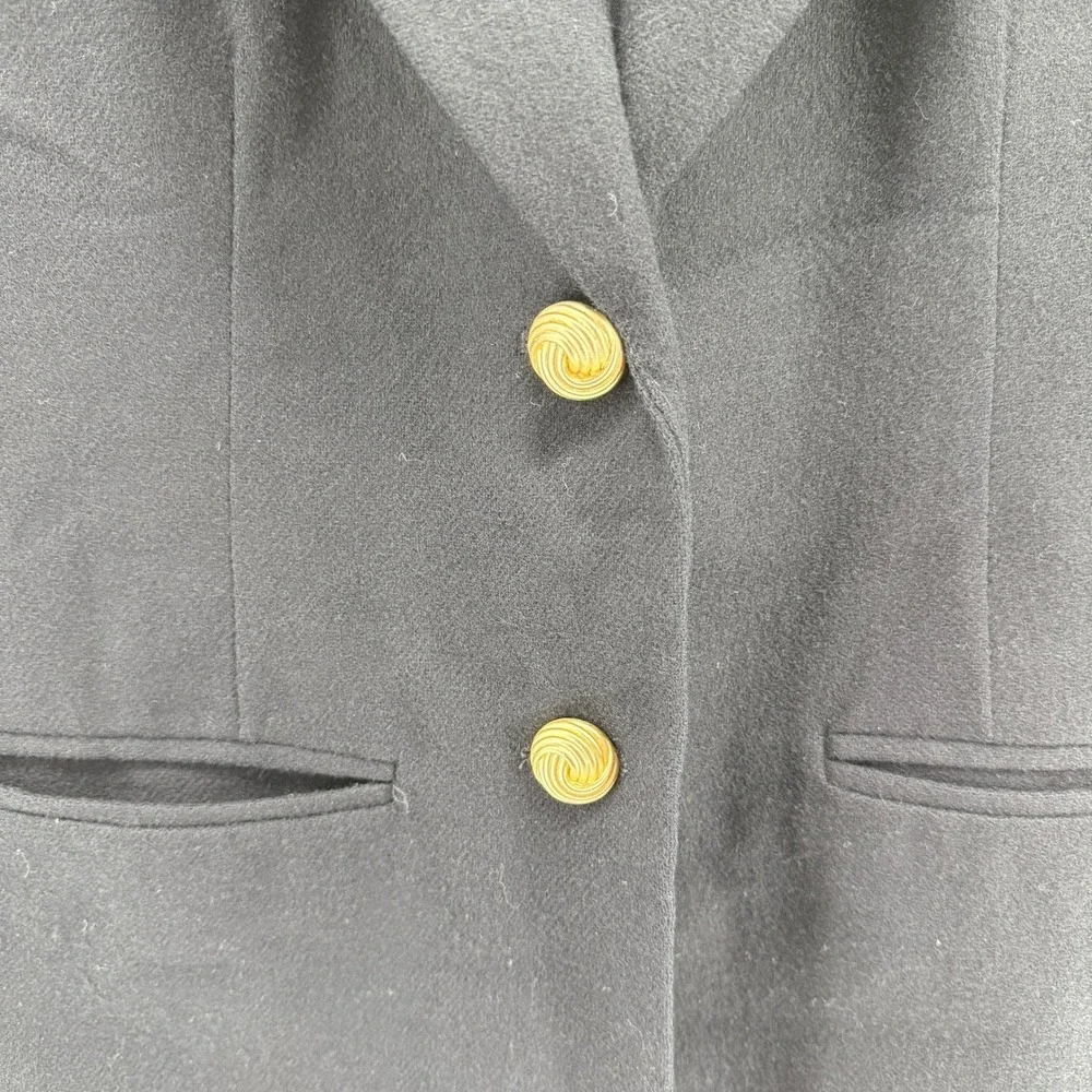 Vtg. Bridgewater Classics 100% Wool‎ Blazer Black Gold Buttons Jacket Womens 12